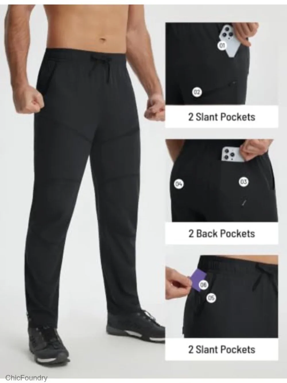 Men's Lightweight Hiking Pants Quick Dry Water Resistant UPF 50+ 6 Pockets
